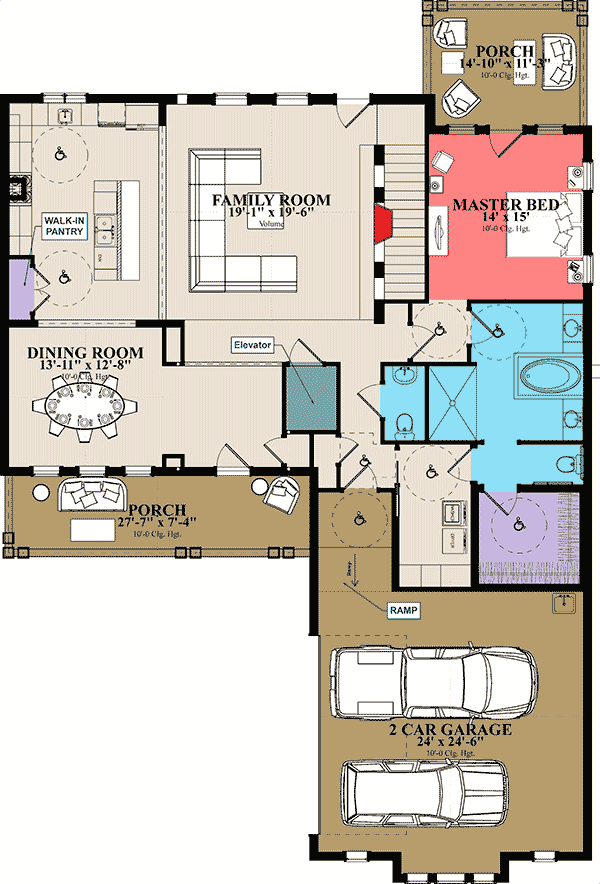 Plan 86316HH: Spacious Universal Access 2-Bedroom House Plan with Elevator - Floor Plan - Main Level - Contemporary, French Country, Southern, Traditional