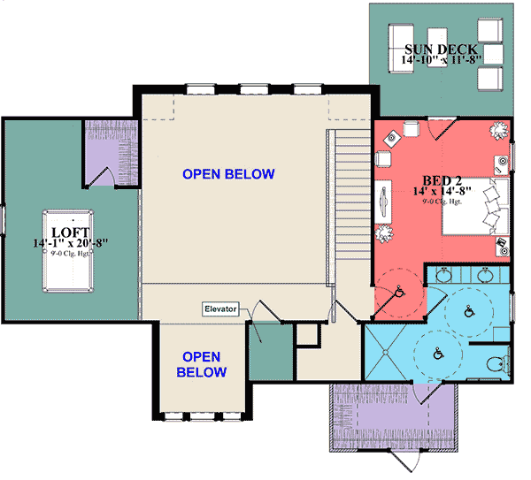 Plan 86316HH: Spacious Universal Access 2-Bedroom House Plan with Elevator - Floor Plan - 2nd Floor - Contemporary, French Country, Southern, Traditional