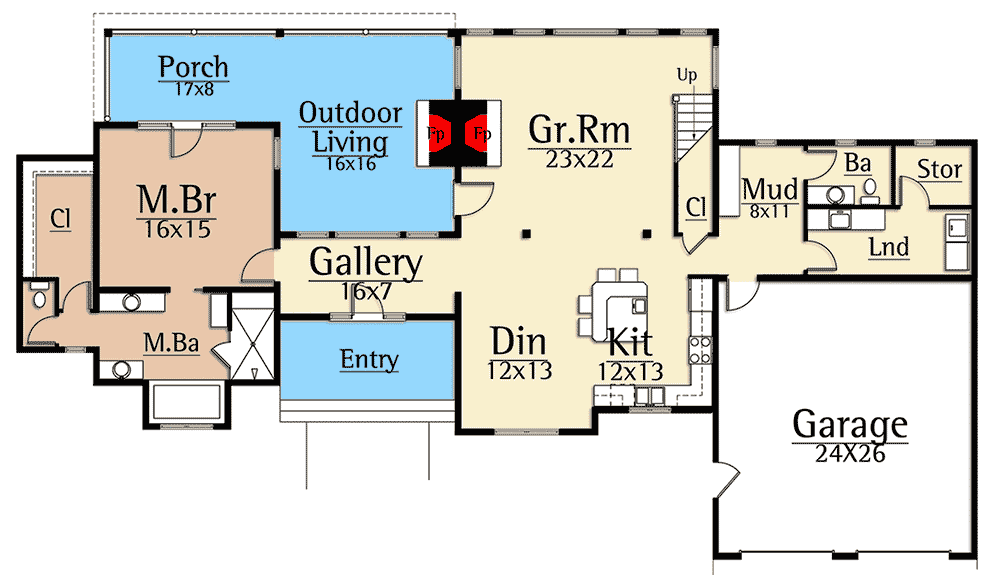 Plan 18866CK: Modern Home Plan with 2-Sided Fireplace - Floor Plan - Main Level - Contemporary, Modern, Mountain, Northwest, Rustic