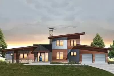 Modern Home Plan with 2-Sided Fireplace