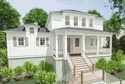Low Country Home Plan with Private Office and Elevator