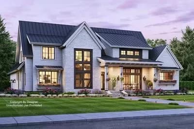 Modern Farmhouse with Kitchen-To-Covered-Porch Pass-Through - 2837 Sq Ft