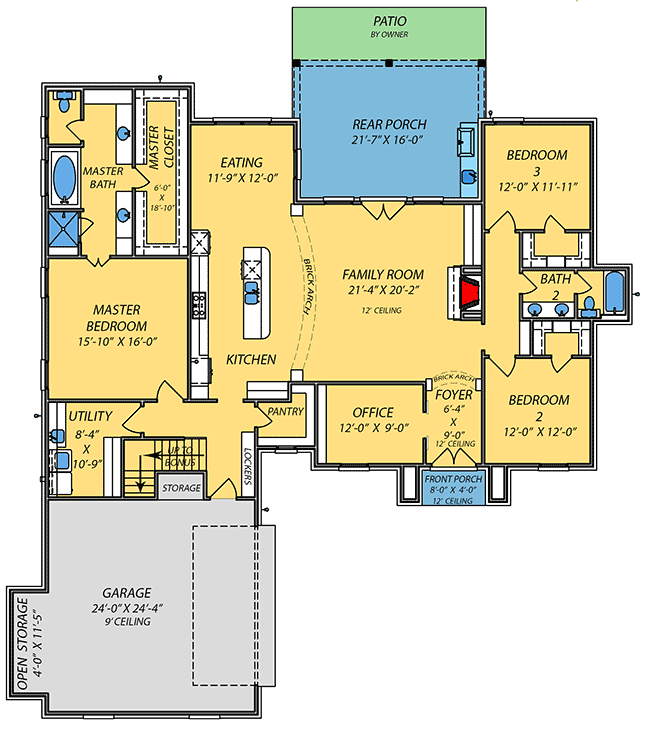 Plan 83907JW: 3-Bedroom Acadian House Plan with Optional Bonus Space - Floor Plan - Main Level - Acadian, French Country, Louisiana-Style, Southern