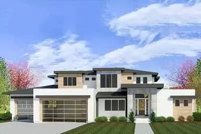 Spacious Modern House Plan with 2 Offices and Lower Level Expansion