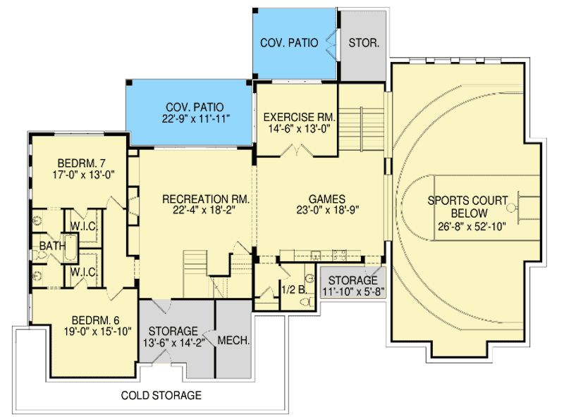 Plan 290099IY: Luxury Modern Farmhouse with Sport Court - Floor Plan - Lower Level - Craftsman, New American, Traditional