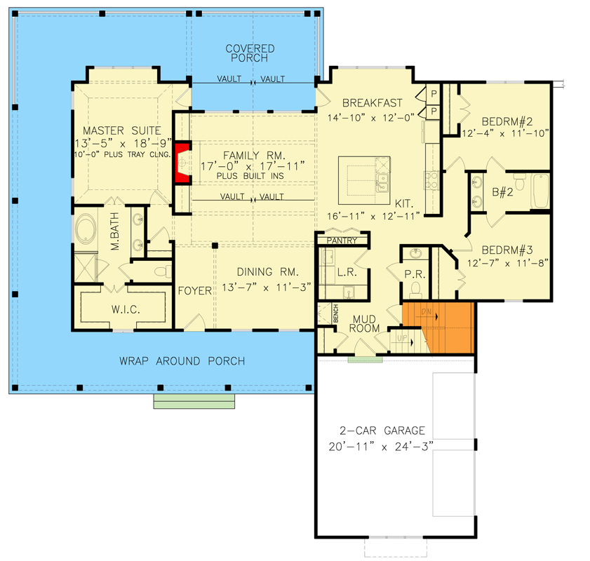Plan 25648GE: 3-Bed Modern Farmhouse Plan with Open Concept Layout and a Bonus Room - Floor Plan - Main Level - Cottage, Country, Farmhouse, Modern Farmhouse, Southern, Traditional