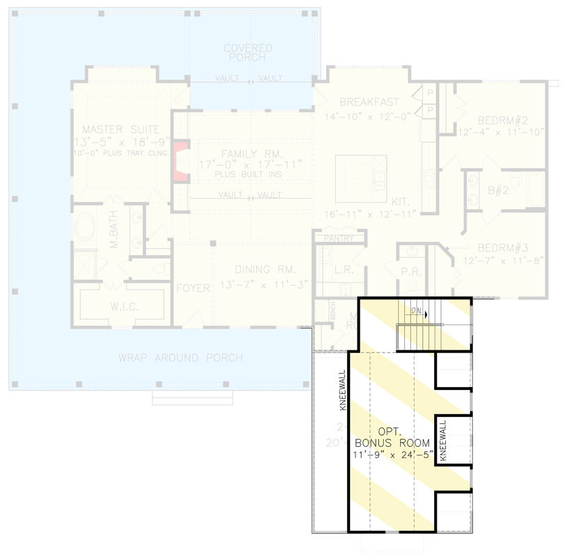 Plan 25648GE: 3-Bed Modern Farmhouse Plan with Open Concept Layout and a Bonus Room - Floor Plan - Optionally Finished Bonus - Cottage, Country, Farmhouse, Modern Farmhouse, Southern, Traditional
