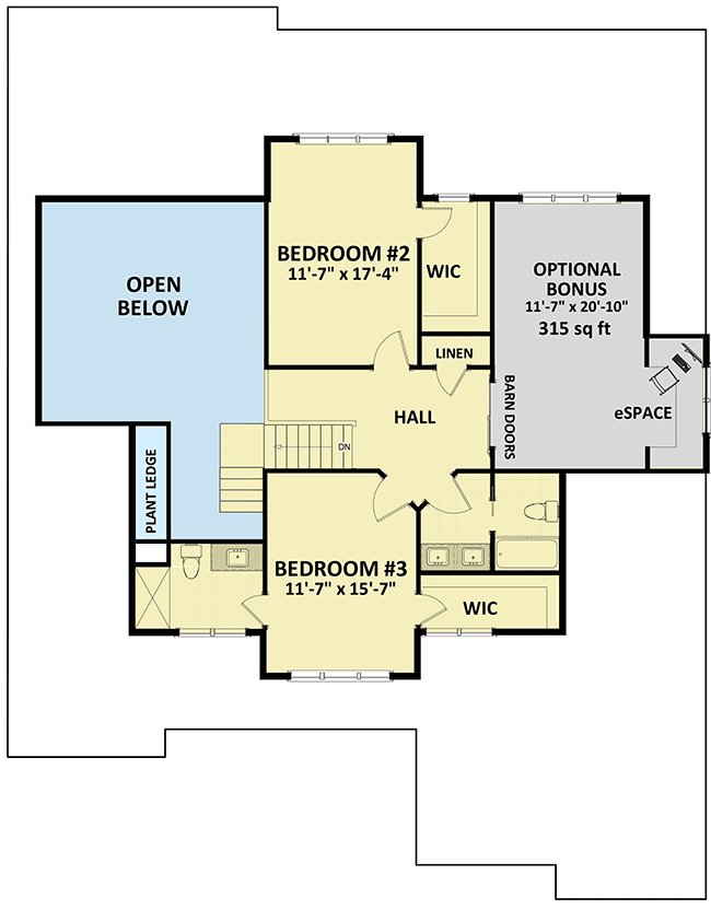 Plan 46352LA: Charming Split-Bedroom Farmhouse with Office and Outdoor Living Space - Floor Plan - 2nd Floor - Country, Craftsman