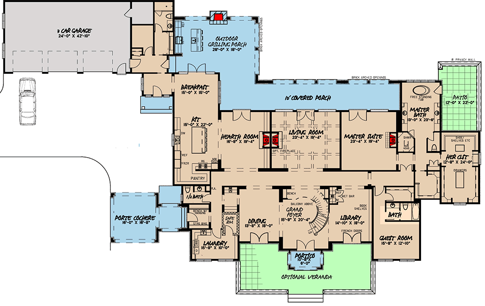 Plan 70601MK: 5-Bed Luxury Home Plan with Optional Game Room - 6641 Sq Ft - Floor Plan - Main Level - European, French Country, Traditional