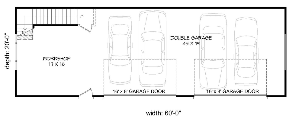 Plan 68544VR: 4-Car Modern Garage Plan with Versatile Loft and Workshop - 1200 Sq Ft - Floor Plan - Main Level