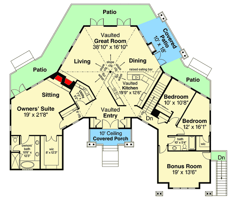 Plan 72913DA: House Plan with Hexagonal Core and Drive-Under Garage - Floor Plan - Main Level - Craftsman, Northwest