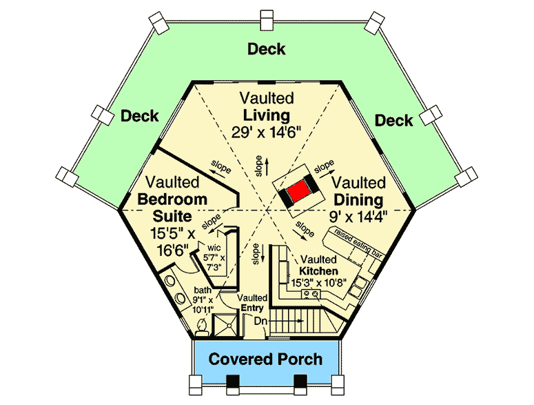 Plan 72914DA: 6-Sided House Plan with Basement Option - Floor Plan - Main Level - Craftsman, Vacation