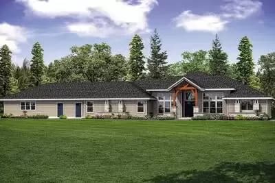 One-Story House Plan with Vaulted Rear Covered Patio