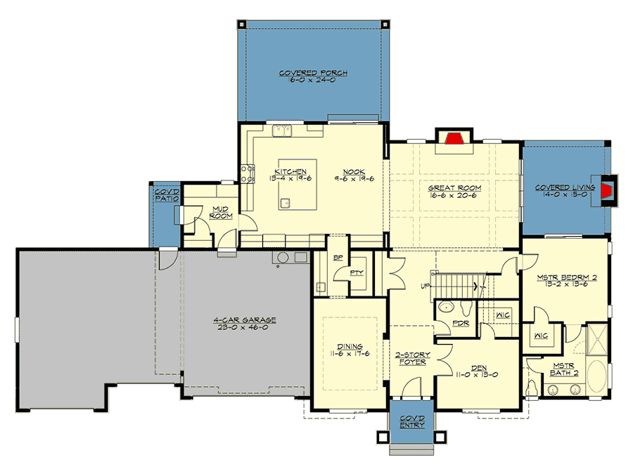 Plan 23764JD: Luxurious 5-Bedroom Craftsman House Plan with Upper and Lower Master Suites - Floor Plan - Main Level - Craftsman, Northwest, Shingle