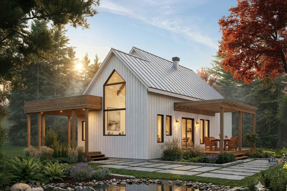 Plan 22530DR: Contemporary Scandinavian House Plan with 2 Bedrooms and Vaulted Great Room - Image #4 - Contemporary, Cottage, Mountain, Ranch, Scandinavian, Vacation