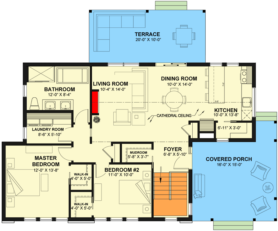 Plan 22530DR: Contemporary Scandinavian House Plan with 2 Bedrooms and Vaulted Great Room - Floor Plan - Main Level - Contemporary, Cottage, Mountain, Ranch, Scandinavian, Vacation