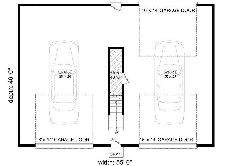 Plan 68547VR: Detached Garage Plan with Massive Loft Above - Floor Plan - Main Level