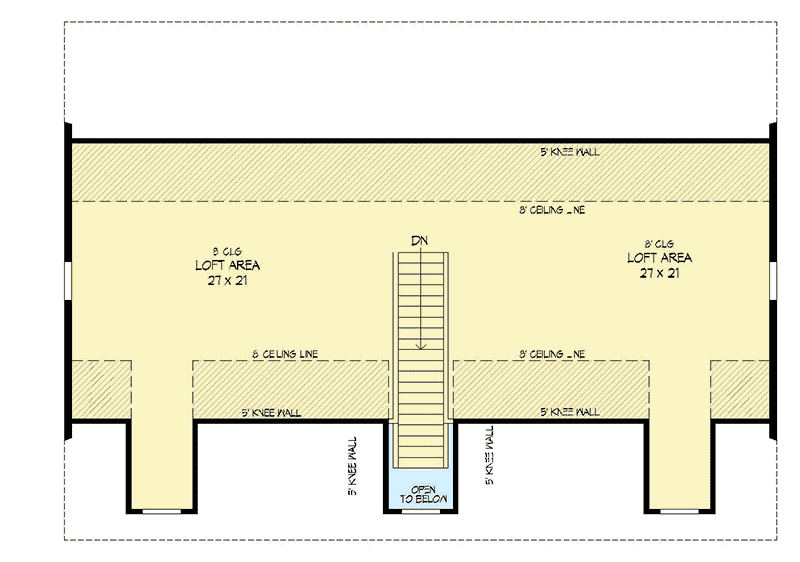 Plan 68548VR: 4-Car Detached Garage with Open Loft Above - Floor Plan - 2nd Floor - Country, Traditional