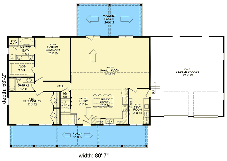 Plan 68553VR: Versatile and Spacious 2-Bedroom Farmhouse Plan - Floor Plan - Main Level - Country, Ranch, Traditional