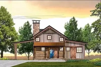 Rustic 2-Bed House Plan with Carport