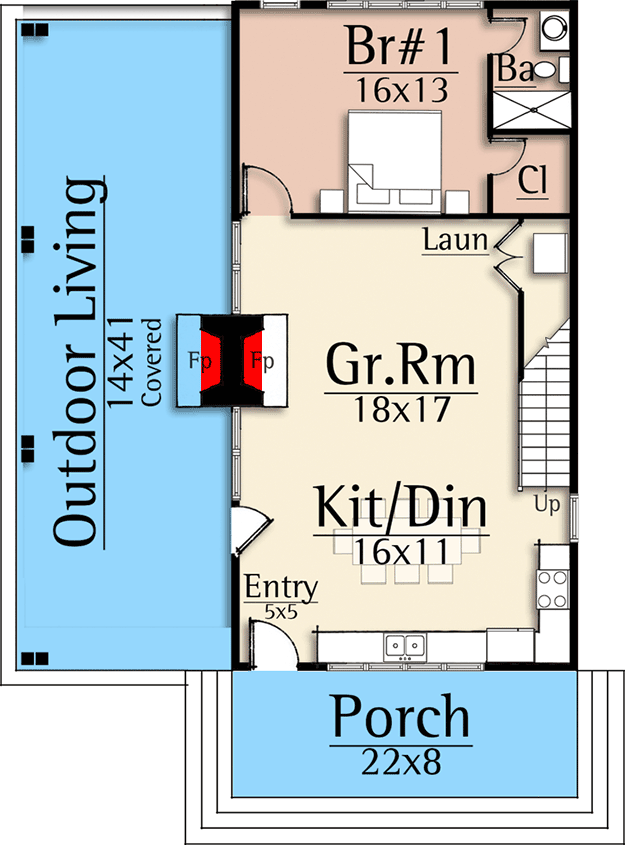 Plan 18873CK: Compact 2-Bedroom House Plan with Outdoor Living Space - Floor Plan - Main Level - Mountain, Rustic, Vacation