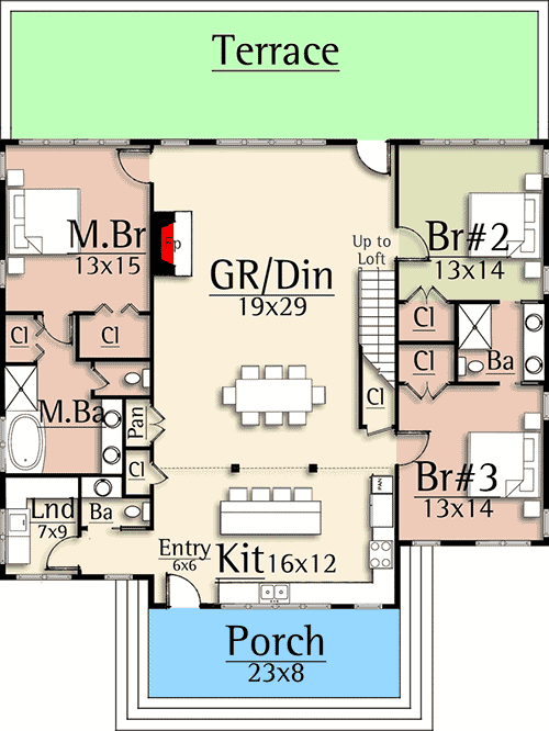 Plan 18875CK: 3-Bed Vacation House Plan with Main-Floor Master - Floor Plan - Main Level - Country, Mountain, Rustic, Vacation