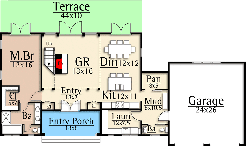Plan 18878CK: 3-Bedroom Farmhouse Plan with Main-Floor Master - Floor Plan - Main Level - Rustic