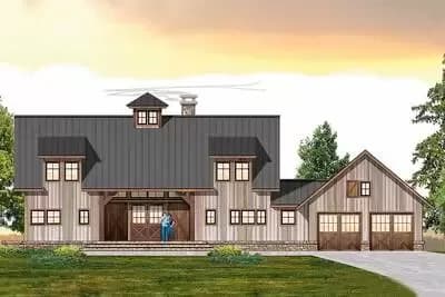 Split-Bedrooom Farmhouse Plan with Terrace