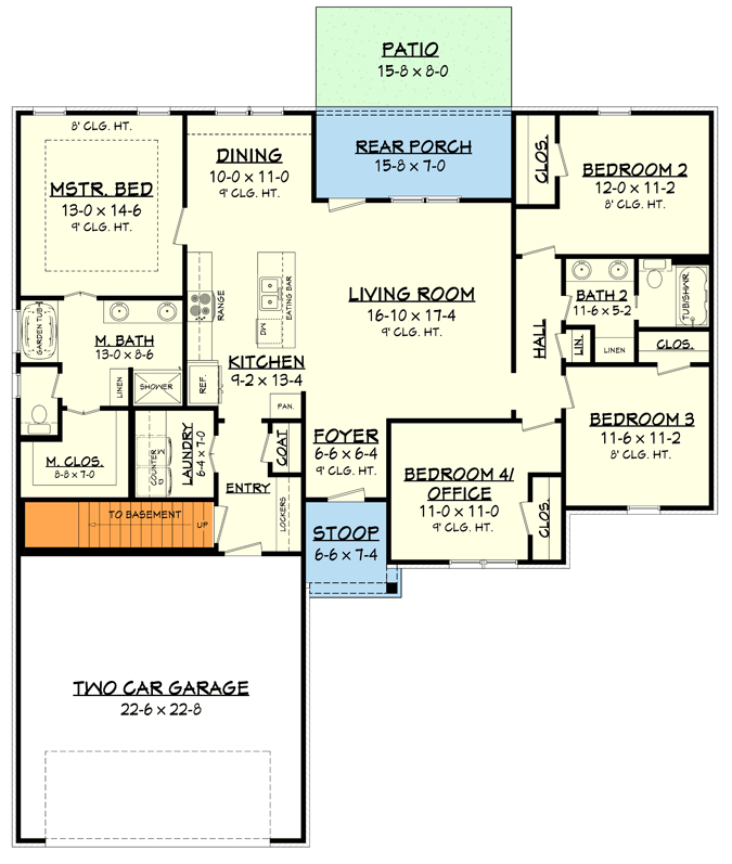 Plan 51787HZ: Affordable 4-Bed Home Plan Offering One-Story Living - 1719 Sq Ft - Floor Plan - Basement Stair Location - Ranch, Southern, Traditional