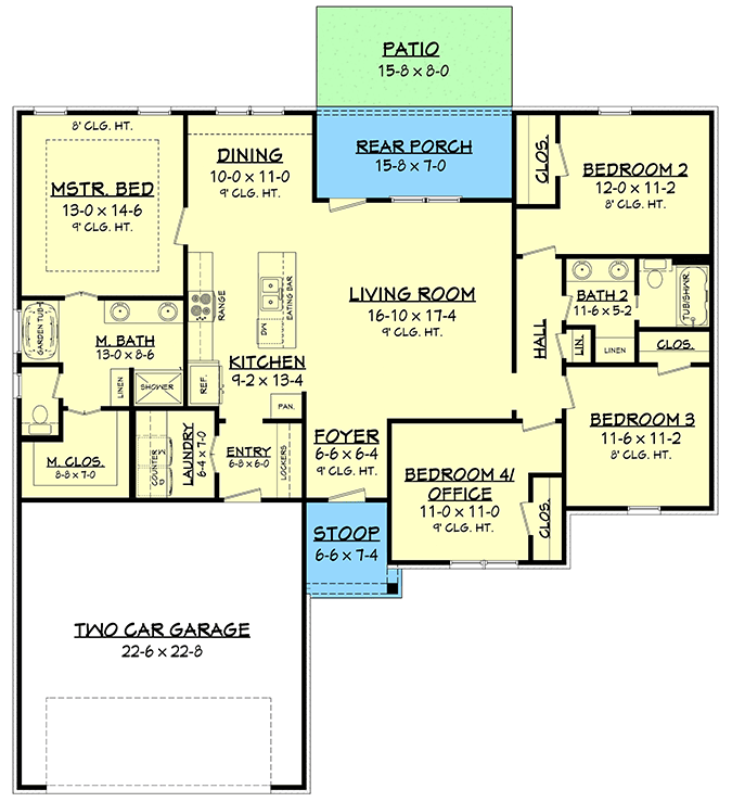 Plan 51787HZ: Affordable 4-Bed Home Plan Offering One-Story Living - 1719 Sq Ft - Floor Plan - Main Level - Ranch, Southern, Traditional
