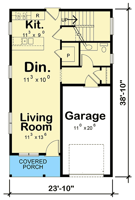 Plan 42557DB: Compact 3-Bedroom Modern House Plan with Upstairs Laundry - Floor Plan - Main Level