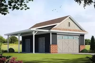 Detached Garage Plan with Barn-Like Doors and Covered Patio 
