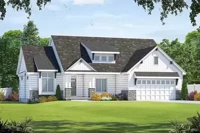 Craftsman Ranch Home Plan with Split Bedroom Layout