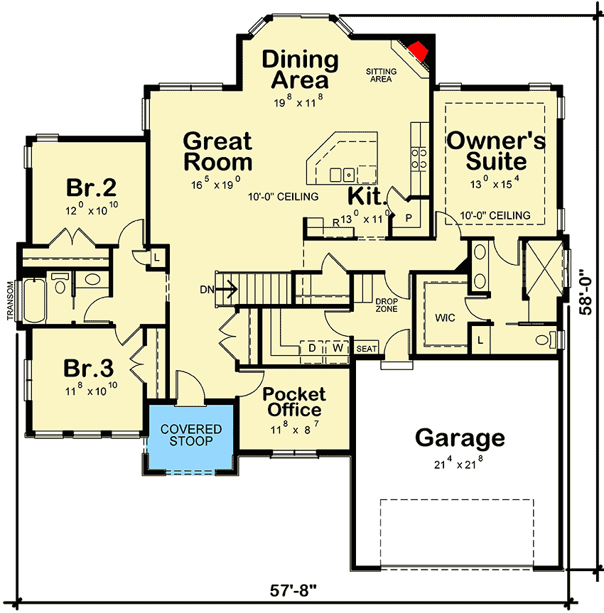 Plan 42556DB: Craftsman Ranch Home Plan with Pocket Office - Floor Plan - Main Level - Craftsman, Northwest, Ranch