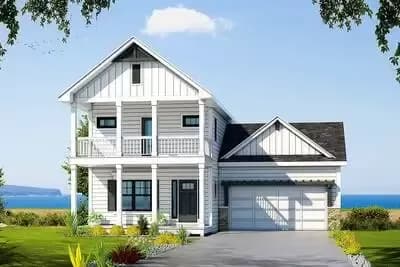 3-Bed House Plan with Stacked Porches in Front