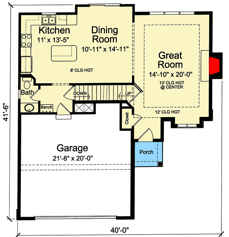 Plan 39277ST: 2-Story Home Plan with High-Rise Window - Floor Plan - Main Level - Cottage, Craftsman, Traditional