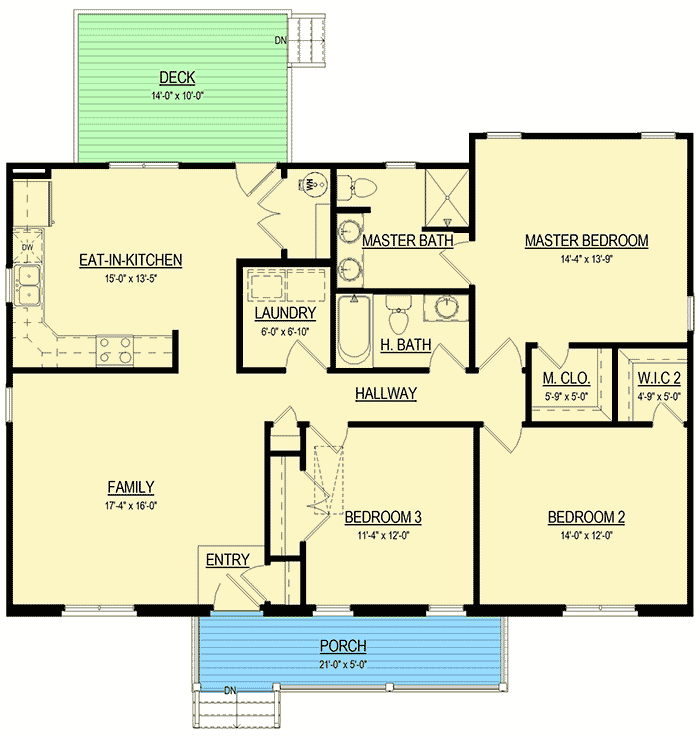 Plan 83600CRW: 3-Bed Ranch Home Plan with Two Master Bath Layouts - 1410 Sq Ft - Floor Plan - Main Level - Ranch, Traditional