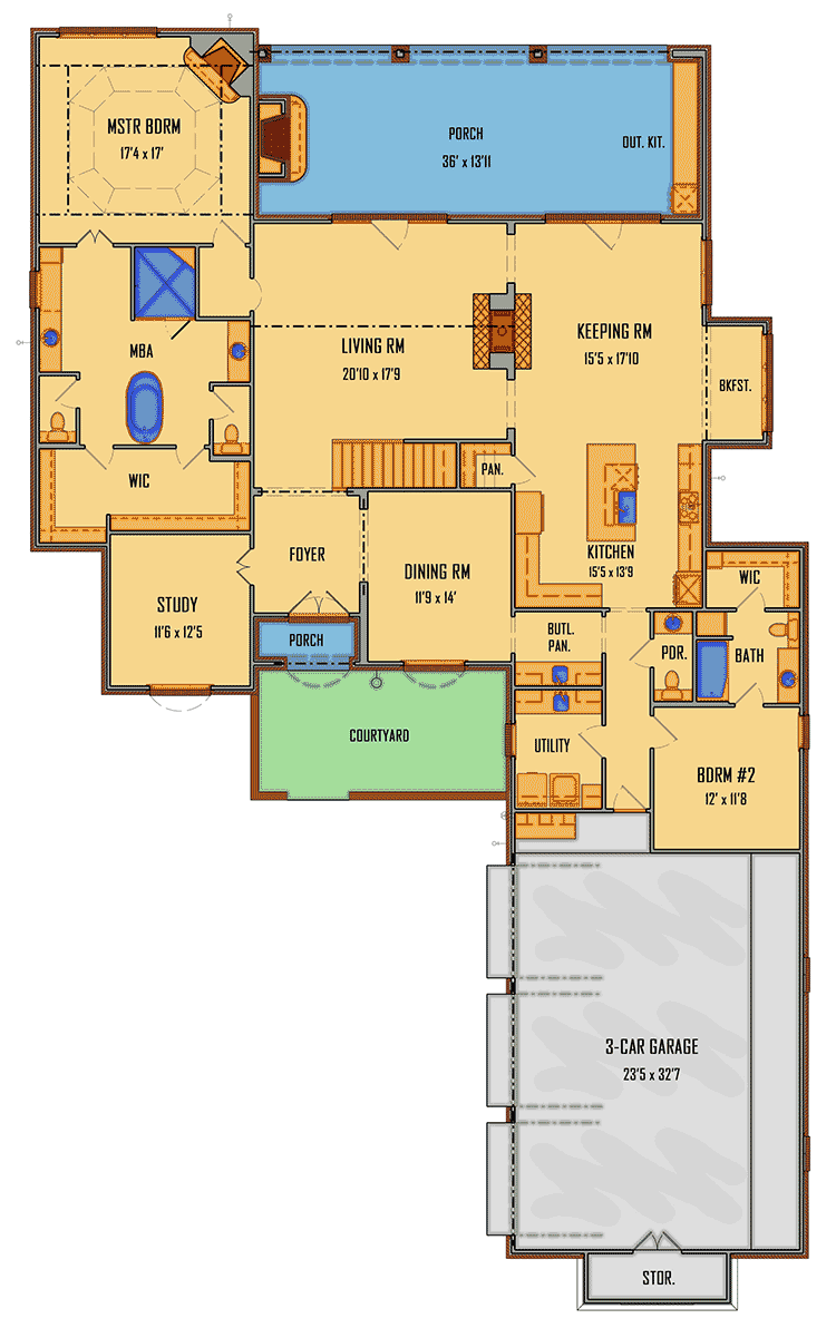 Plan 510054WDY: Gorgeous 4- to 5-Bed French Country Home Plan with First-Floor Master - Floor Plan - Main Level - French Country, Georgian