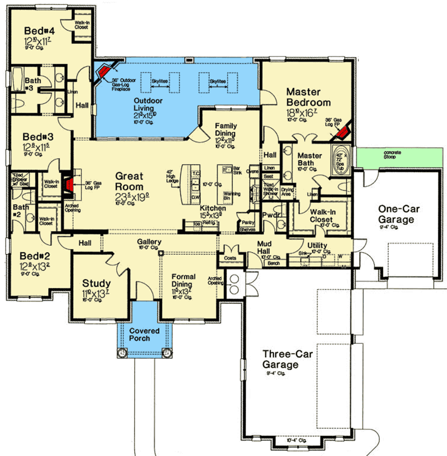 Plan 48583FM: 4-Bed Exclusive House Plan Offering Grand One-Story Living - Floor Plan - Main Level - European, Mediterranean