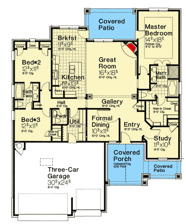 Plan 48584FM: Exclusive 3-Bed Craftsman House Plan with One-Level Living - Floor Plan - Main Level - Craftsman, Traditional