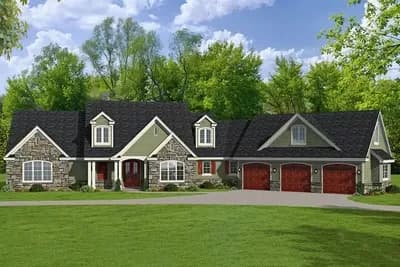Spacious 4-Bedroom Craftsman Home Plan with 3-Car Garage