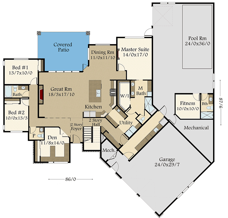 Plan 85270MS: 2-Story Modern Home Plan with Indoor Pool - Floor Plan - Main Level - Modern, Northwest