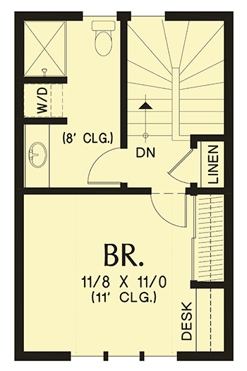 Plan 69703AM: Delightful Tiny House Plan with Upstairs Bedroom - 628 Sq Ft - Floor Plan - 2nd Floor - Cottage, Vacation