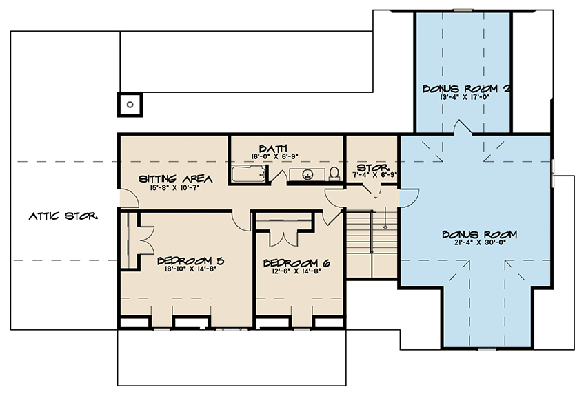 Plan 70604SND: Traditional Farmhouse with Two Bonus Rooms Over Garage - 3421 Sq Ft - Floor Plan - 2nd Floor - Country, Farmhouse, New American, Southern, Traditional