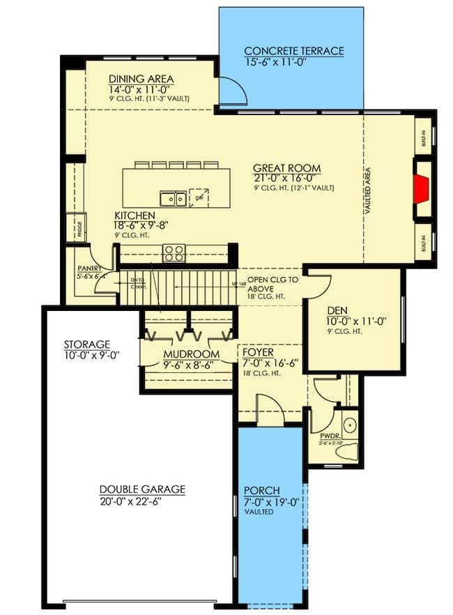 Plan 270000AF: Craftsman Home Plan with Flex Room  - Floor Plan - Main Level - Country, Craftsman, Modern Farmhouse, New American, Traditional