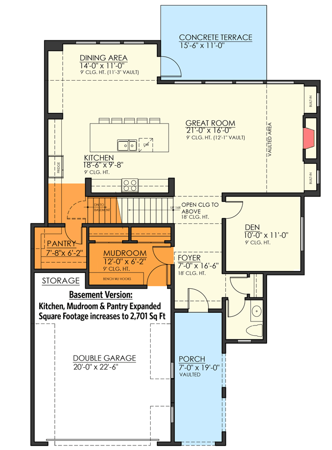 Plan 270000AF: Craftsman Home Plan with Flex Room  - Floor Plan - Main Level - Optional Basement - Country, Craftsman, Modern Farmhouse, New American, Traditional