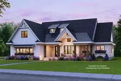 3 or 4-Bed Country Craftsman Home Plan with Loft