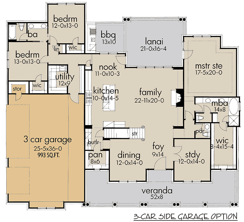 Plan 16904WG: Modern Farmhouse with Two Bonus Rooms - 2787 Sq Ft - Floor Plan - 3-Car Side Garage Option - Main Level - Country, Farmhouse, Modern Farmhouse, New American, Ranch, Southern