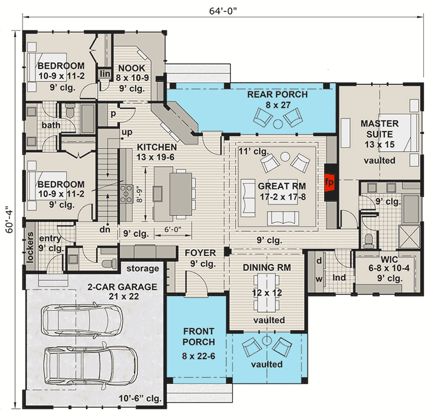 Plan 14672RK: 3 Bedroom Country Craftsman Home Plan with Bonus Room - Floor Plan - Main Level - Country, Craftsman, Modern Farmhouse, New American, Ranch, Traditional