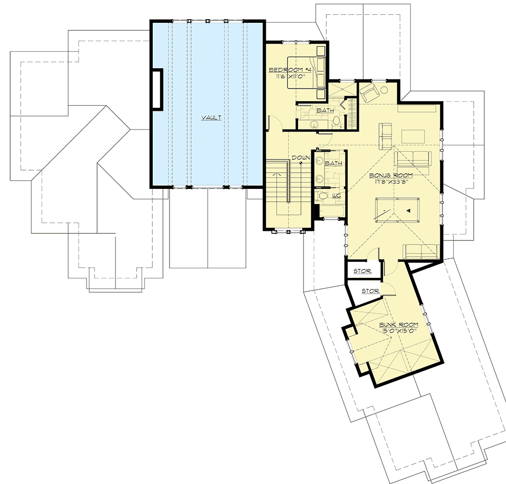 Plan 54235HU: Stunning Mountain Craftsman Retreat with Two Master Suites and Bunk Room - Floor Plan - 2nd Floor - Country, Craftsman, Mountain, Northwest, Rustic